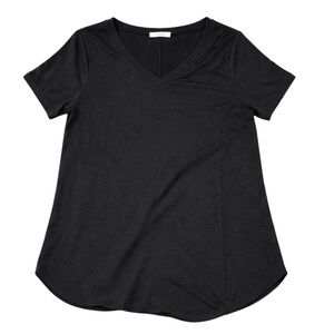 NWT Zenana Black V-Neck Tee Size M Soft Stretch Basic Everyday Top